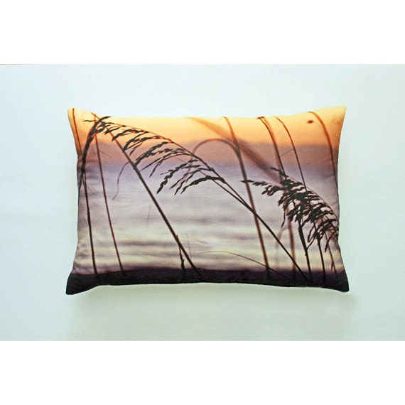 Golden Oats. Sea Oats with Sunrise. Full Size Linen Pillow Case. Luxury decorative Pillow . 17" x 25"