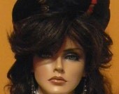 Vintage Hat - Black Velour - Wide Feathered Brim