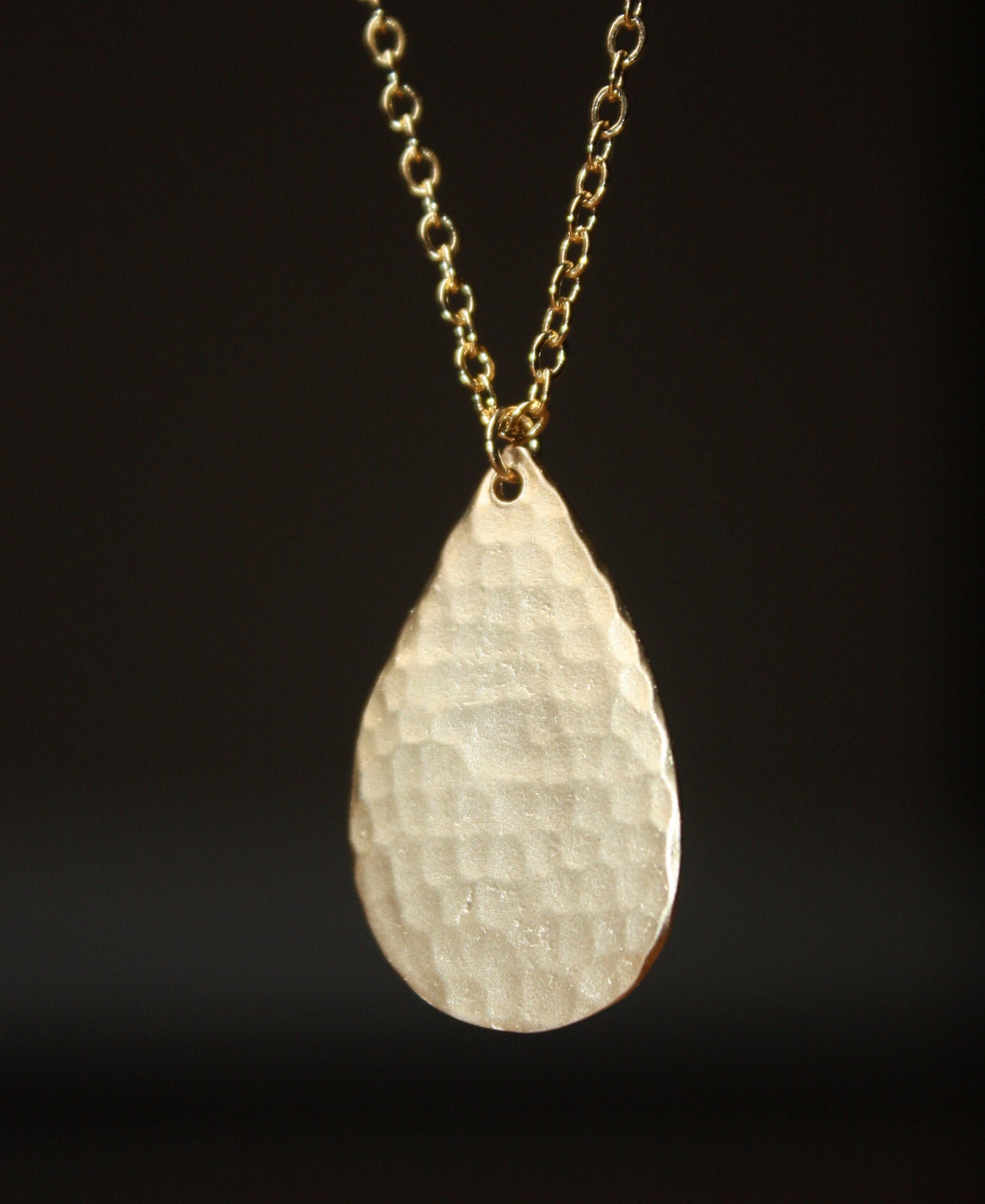 18k gold vermeil hammered teardrop pendant necklace N82-G
