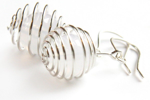 on Vacation / Simple Modern Spiral Ball Earrings. Pure White Translucent Lucite Bead. Cool Contemporary. Winter Wedding. Modern Bride