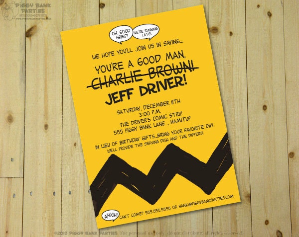 CHARLIE BROWN Inspired Invitation : DIY Personalized Printable Cartoon Icon Invite - Birthday and Retirement Il_570xn