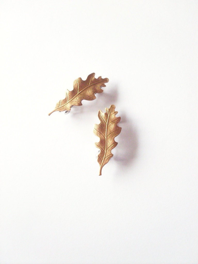 Gold Leaf Barrettes - Leaf Hair Clips - Rustic Woodland Wedding Hair Accessories - Cute Adorable Minimal Elegant Romantic Whimsical Dreamy