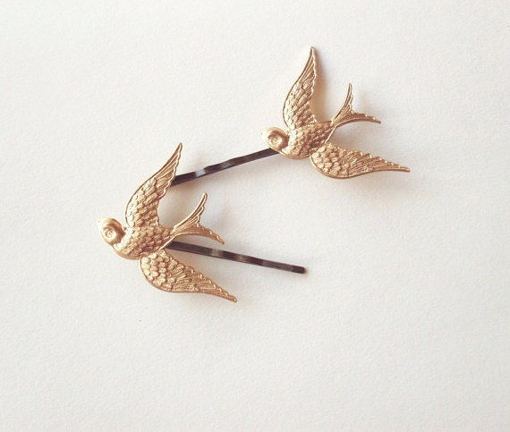 Bird Bobby Pins - Gold Bird Hair Clips Bridal Hair Pins Bridal Hair Clips Nature Inspired Woodland Wedding Bridal Hair Accessories Cute Boho