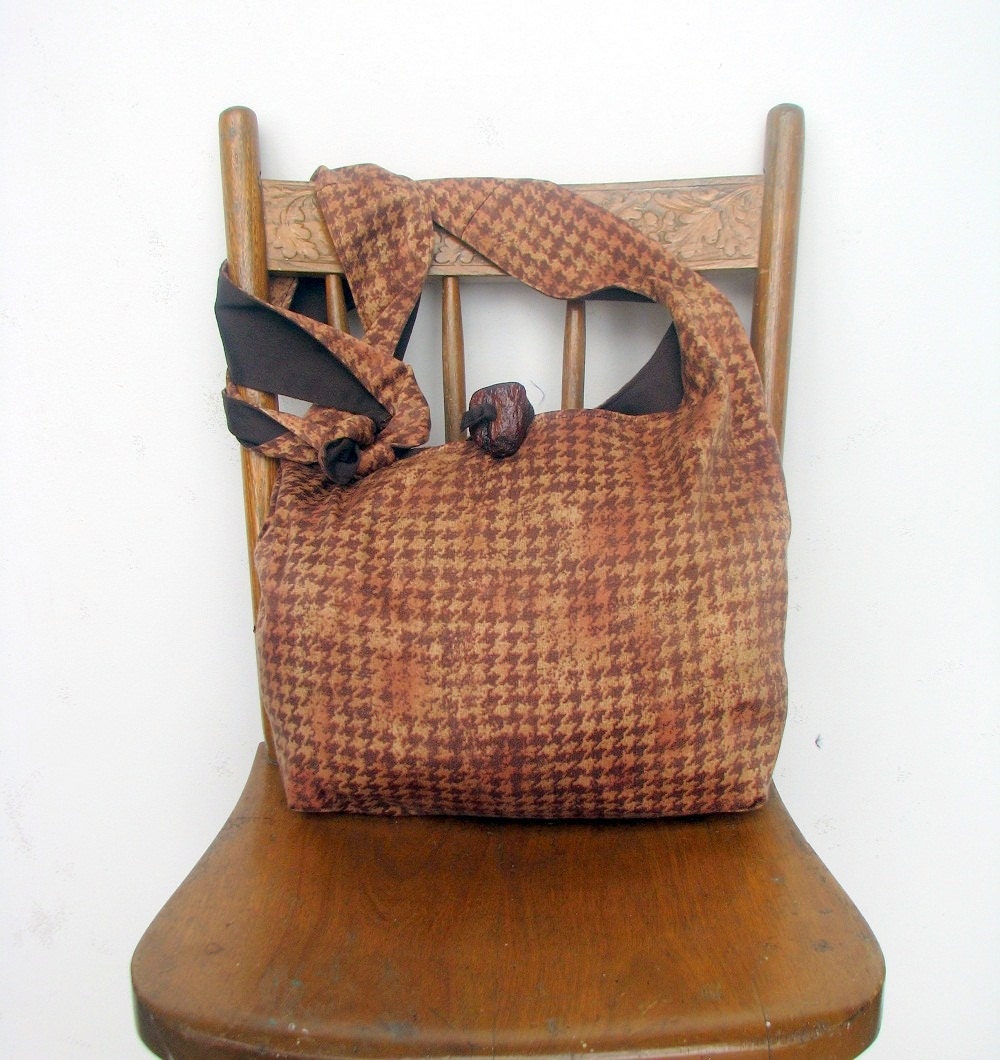 HOBO PURSE Houndstooth Bag Long Strap Vegan Purse Hippie Purse Handmade Bag Brown Hobo Bag Bohemian Bag Boho Bag Vegan Bag Crossbody Bag