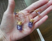 raw amethyst earrings, rough amethyst modern hoops, mineral earrings, rough cut amethyst earrings, february stone
