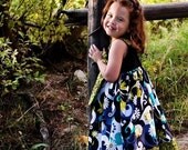 Girls Black Green Aqua Grey Daisy Doodle Girls Knot Dress (sizes 6M to 5T)