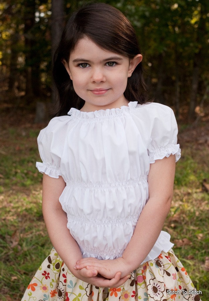 Girls Cap Sleeve Shirred Peasant Top -- MANY COLORS