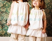 Girls Antique White Eyelet Pillowcase Dress with ribbon detail (sizes 6M to 5T)