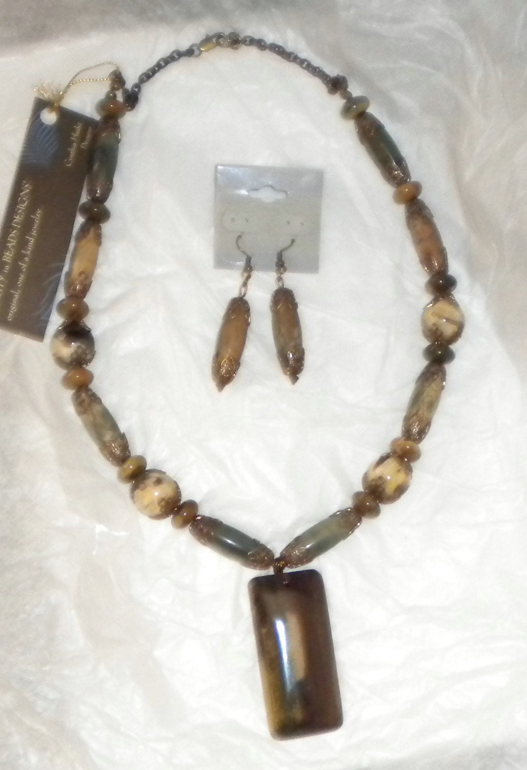 EARTHY MOSS AGATE Pendant Necklace with Picasso Jasper and Vintaj Brass