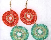 Teal and Vermilion Maasai (African) Beaded Earrings (Large)