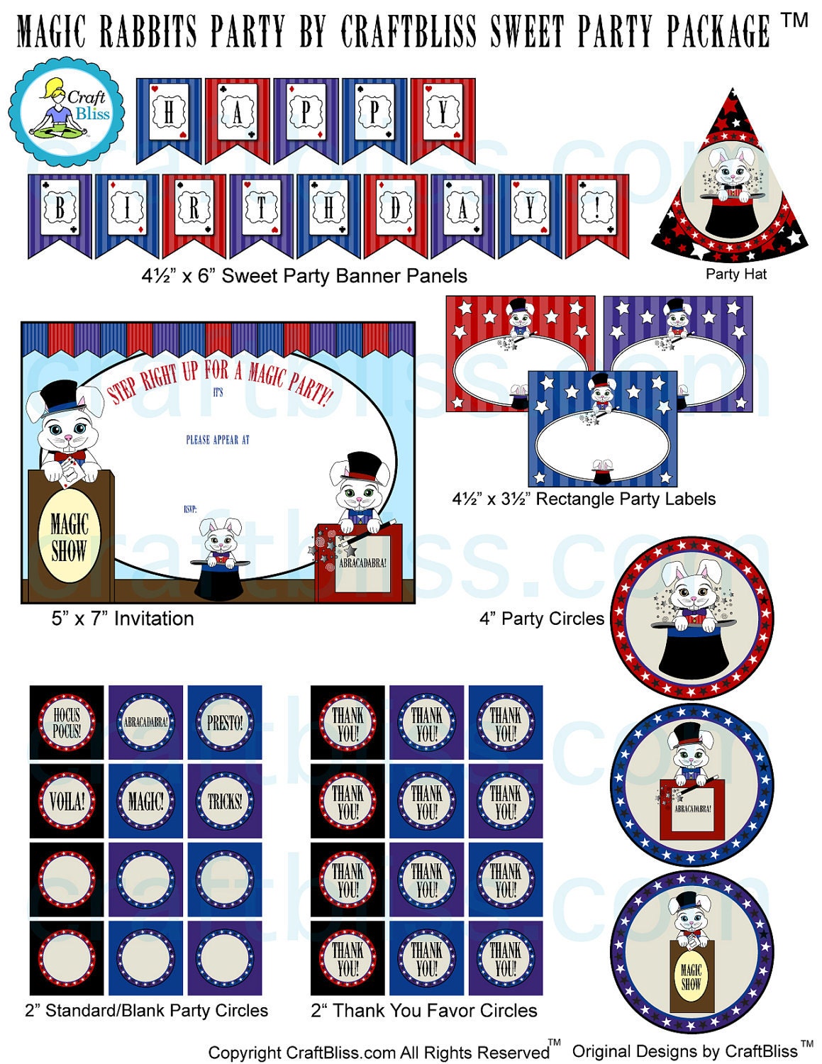 Magic Rabbits Standard Sweet Party Printables Package by CraftBliss Vintage Magician Digital Party Il_170x135