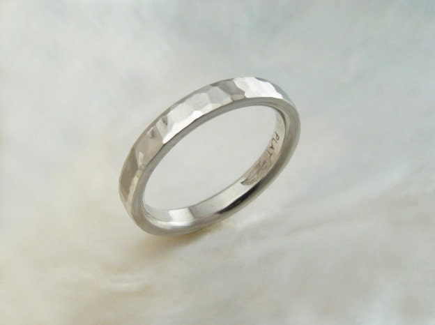 3mm platinum wedding ring with unique hammered waterfall finish