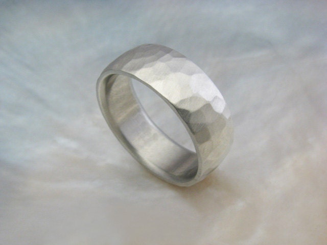 7mm wide rustic hammered white gold wedding band with matte finish ... 7mm wide rustic hammered white gold wedding band with matte finish ...
