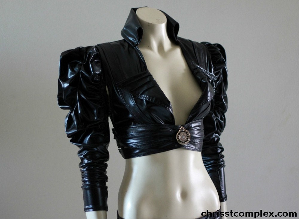 Black Jacket Steampunk Gothic Bolero Underbust Leather Wedding Bridal Cosplay Victorian Leather ette  - Andru Chrisst