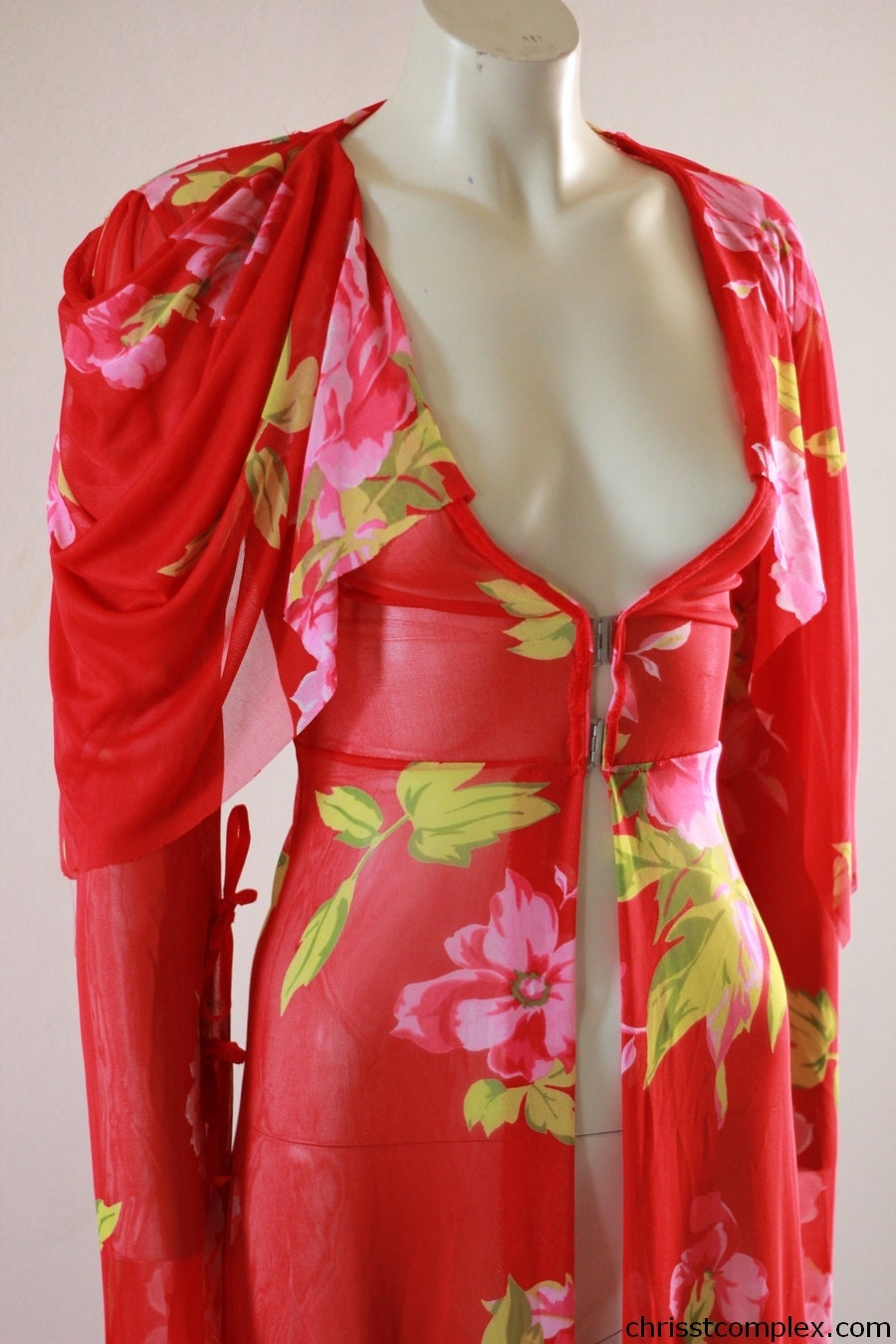 Kimono Red Floral Robe Dressing Gown Lingerie Vintage Gift Unique Limited Edition Designer SPECIAL ETSY PRICE