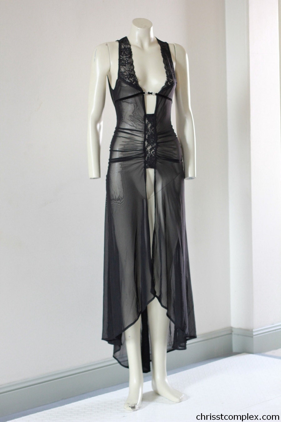 Floor Length Dress Sheer Black Slip Dress Lace CHRISST by chrisst