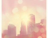 downtown LA photography, Dtla photograph, photo of Los Angeles, LA skyline at sunset, city of lights romantic pink buildings architecture