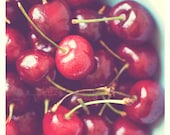 food photography, summer kitchen, cherries photograph, red home decor, photo of cherry, ruby red crimson, purple, blue art print