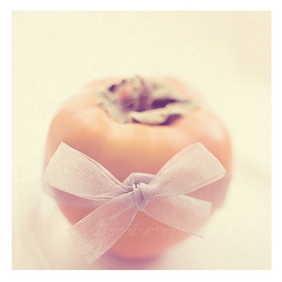 still life photography, kitchen decor, persimmon photograph, food photography, sweet pastel coral orange butter yellow, baking, cook