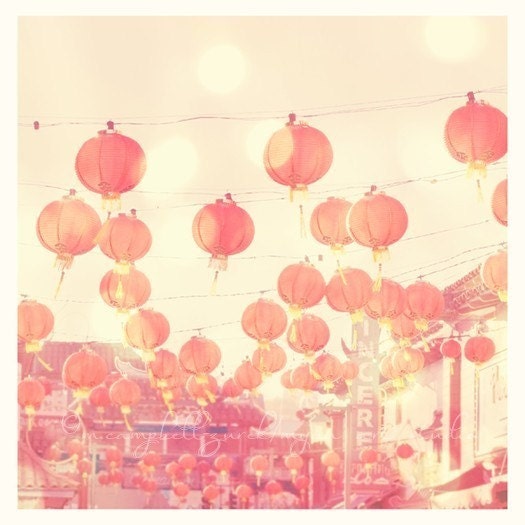 Chinatown photograph, strawberry red chinese paper lanterns photo. Los Angeles photography, pink nursery art, LA art, asian decor