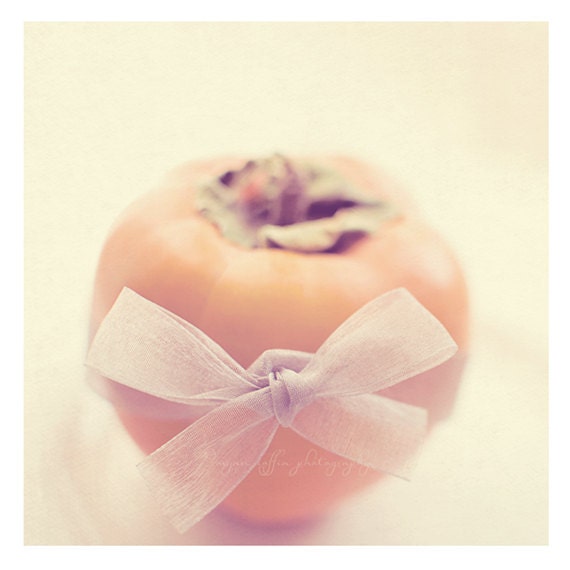 still life photography, kitchen decor, persimmon photograph, food photography, sweet pastel coral orange butter yellow, baking, cook