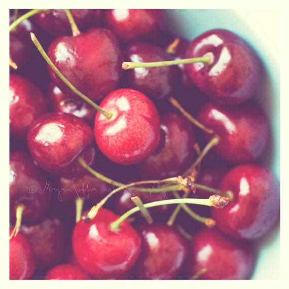 food photography, summer kitchen, cherries photograph, red home decor, photo of cherry, ruby red crimson, purple, blue art print