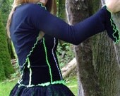 Black Bolero, Neon Green Shrug, Pixie, Bell Sleeve, S, M, Small, Medium, Ladies Rave Party Clothes
