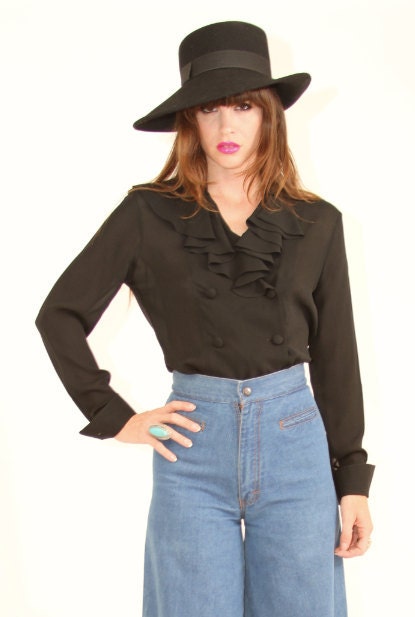 Sheer silk blouse with ruffles