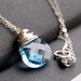 Light Blue Crystal Necklace, Aquamarine Swarovski Crystal Wire Wrapped Pendant, Sterling Silver Cable Chain