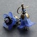 Blue Flower Earrings, Vintage Style, Dark Blue Lily Lucite Flowers, Antique Brass, and Swarovski Crystal