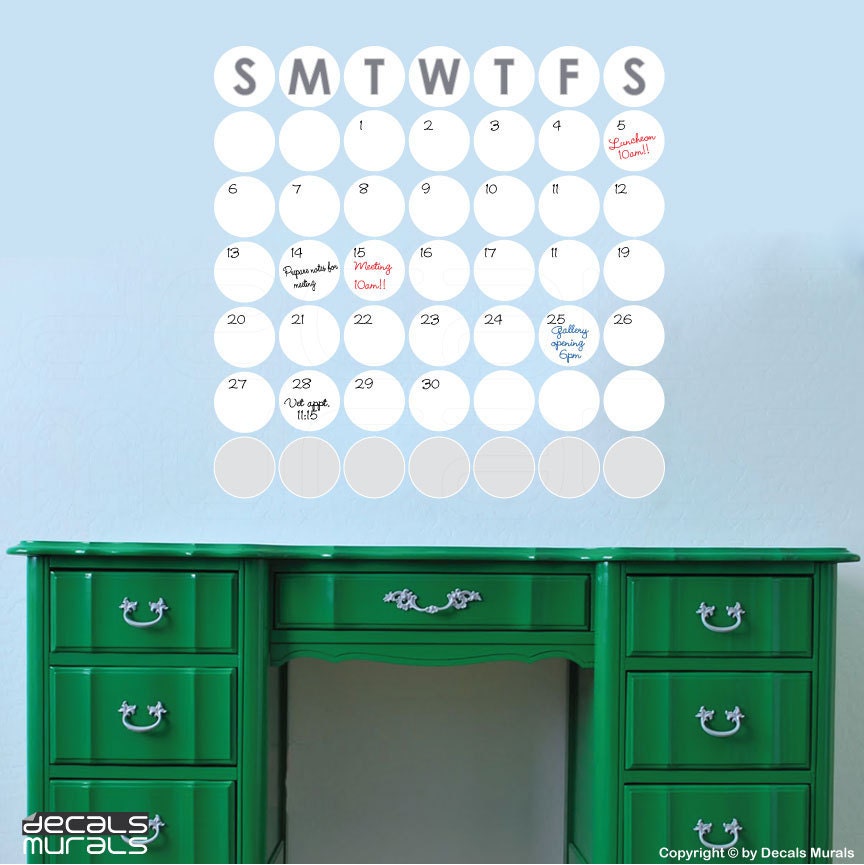 Circles DRY ERASE CALENDAR Wall decal office space decor by Decals Murals (22x22)