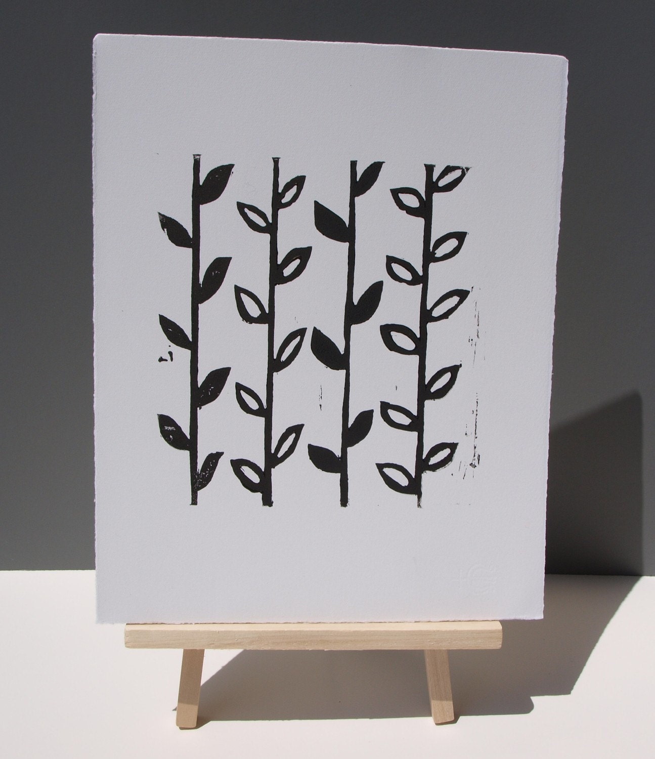 Spring Pattern Garden Linocut art PRINT - Black and White 8x10