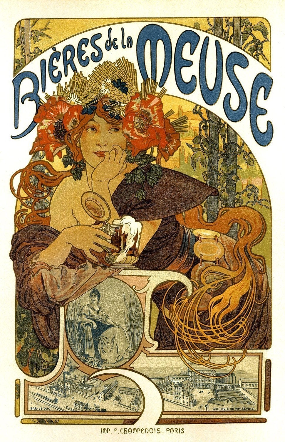 12x18 Vintage French Advertisements Poster. Art nouveau. Bieres de la Meuse by Mucha - 015
