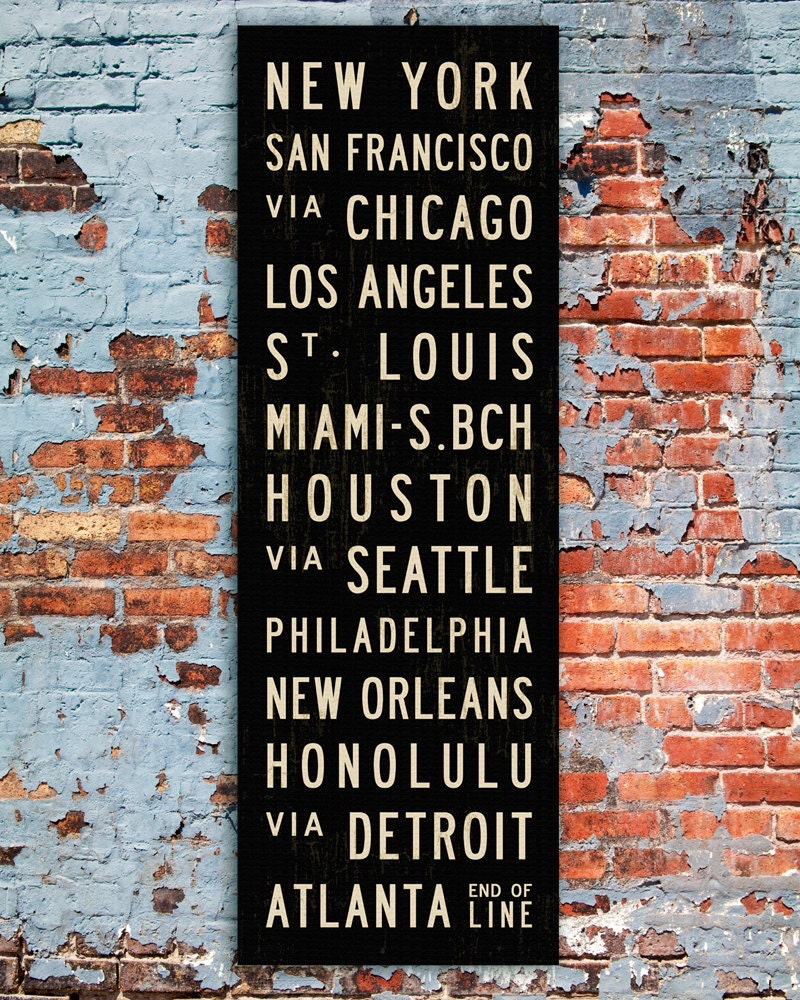 U.S. Bus Roll Poster. Subway Sign Art. Tram Scrolls. United States Canvas Bus Scroll. 20.5 x 60