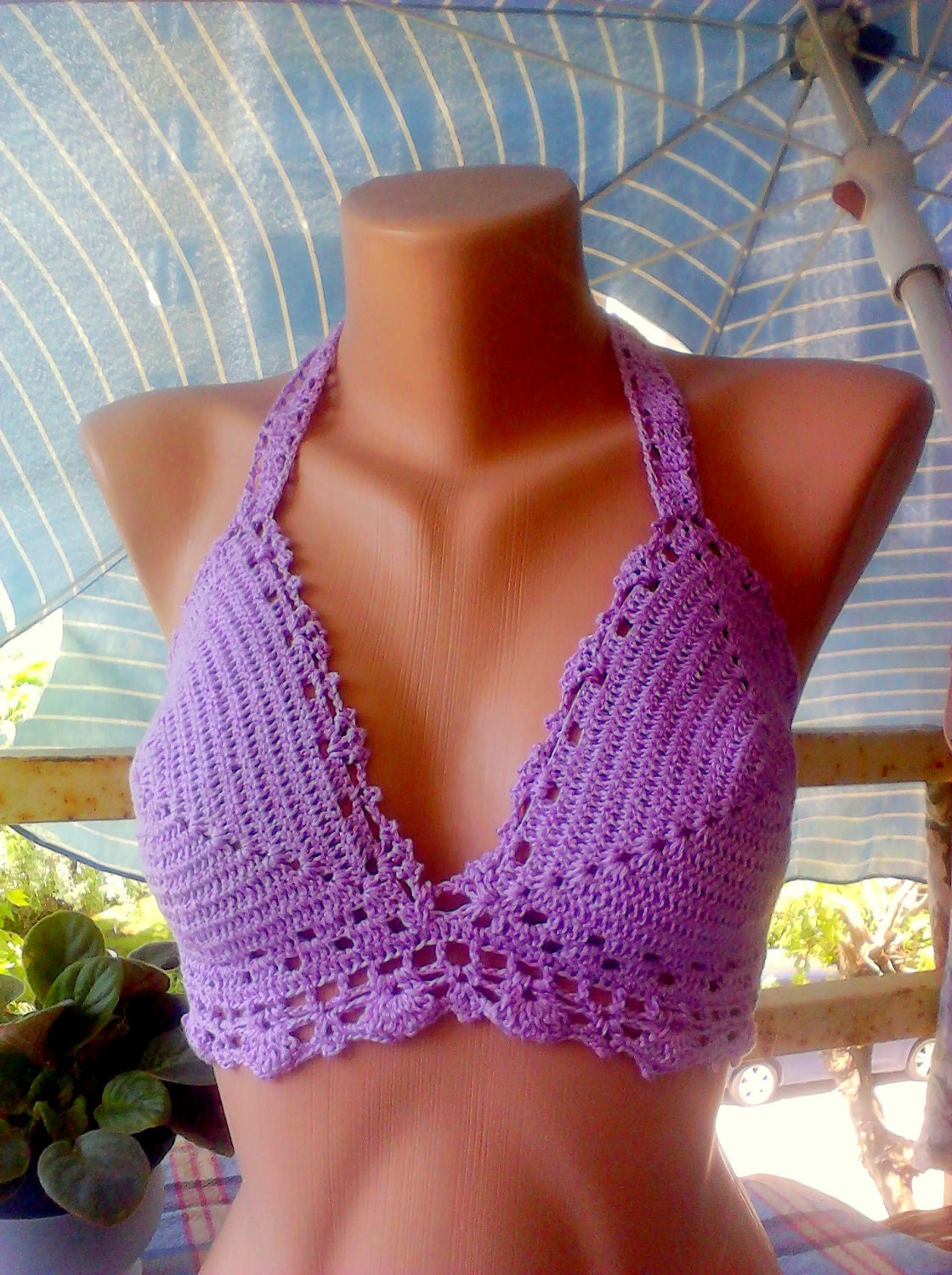 Bikini Top Tank Halter Lavender Crochet Cotton Mixed Festival Top Swimwear Beacwear Spring Summer Fashion Women Clothing