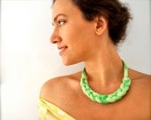 Neon Green Ombre Necklace -  Knotted Rope Statement Jewelry Braided