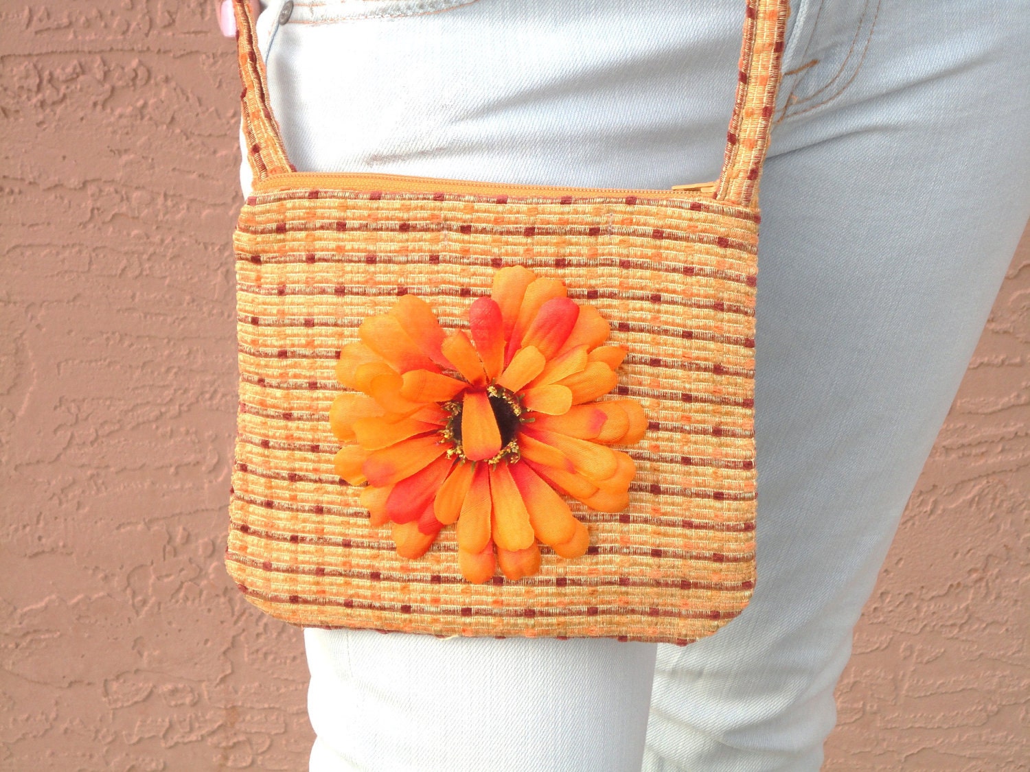 Crossbody Bag Purse Sling  - Soft Orange Sunflower