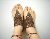 Brown Barefoot Sandals, Crochet Foot Jewelry, Victorian, Lace, Sexy, Yoga, Beach Pool,Mother's Day