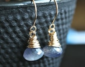 Handmade wire wrapped briolette earrings, Iolite earrings, 14k gold filled, purple, gemstone earrings, Mimi Michele Jewelry