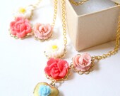 Girls Blue Rose Heart Locket Valentine Gift Set