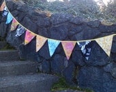 Bunting Flags - Vintage Garden fabric pennants bold mix of yellows, black, white, blue, pink fabrics Il_170x135