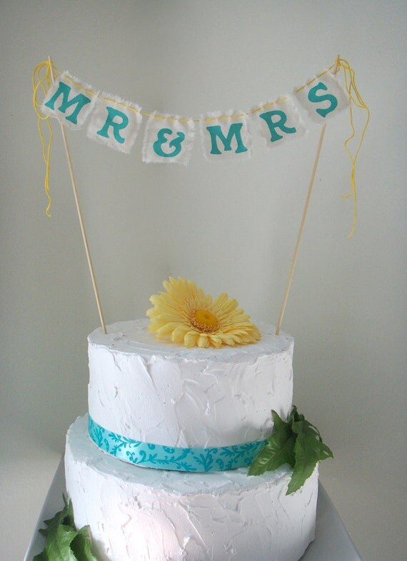Mr & Mrs Cake Bunting- Wedding Cake Topper- You Choose Color Il_570xn