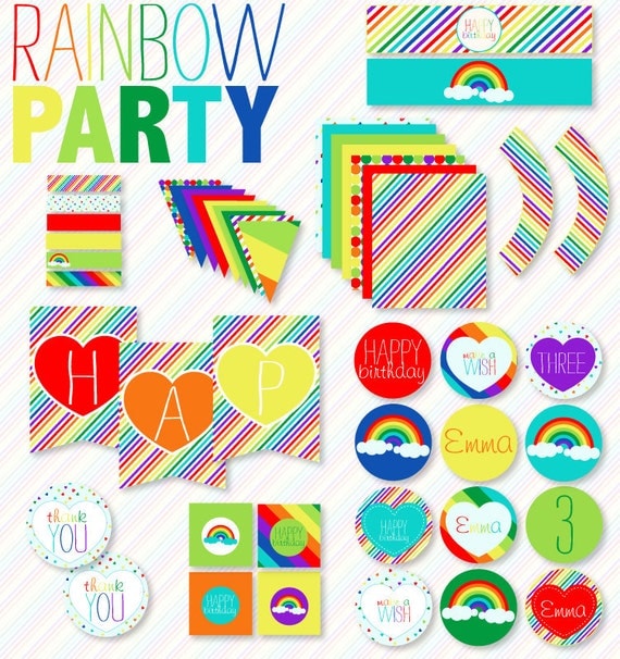 Rainbow Party PRINTABLE Custom Full Collection by Love The Day Il_570xn