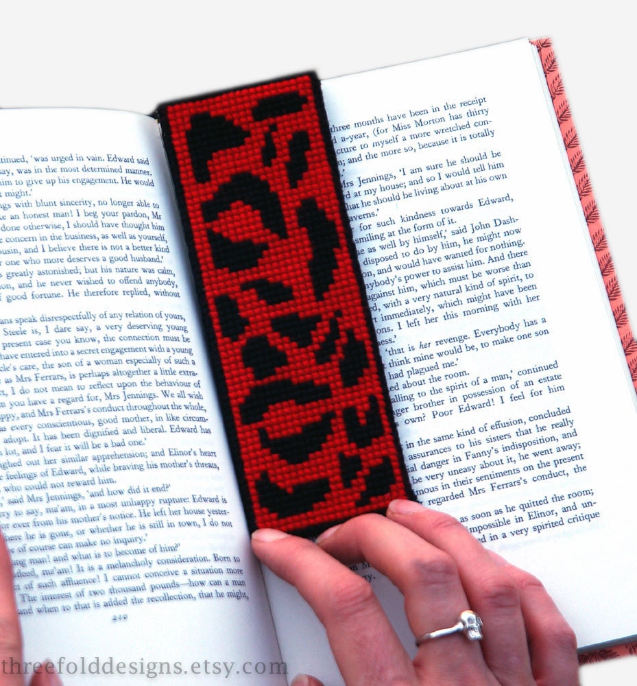 Leopard Print Cross Stitch Kit Bookmark Red