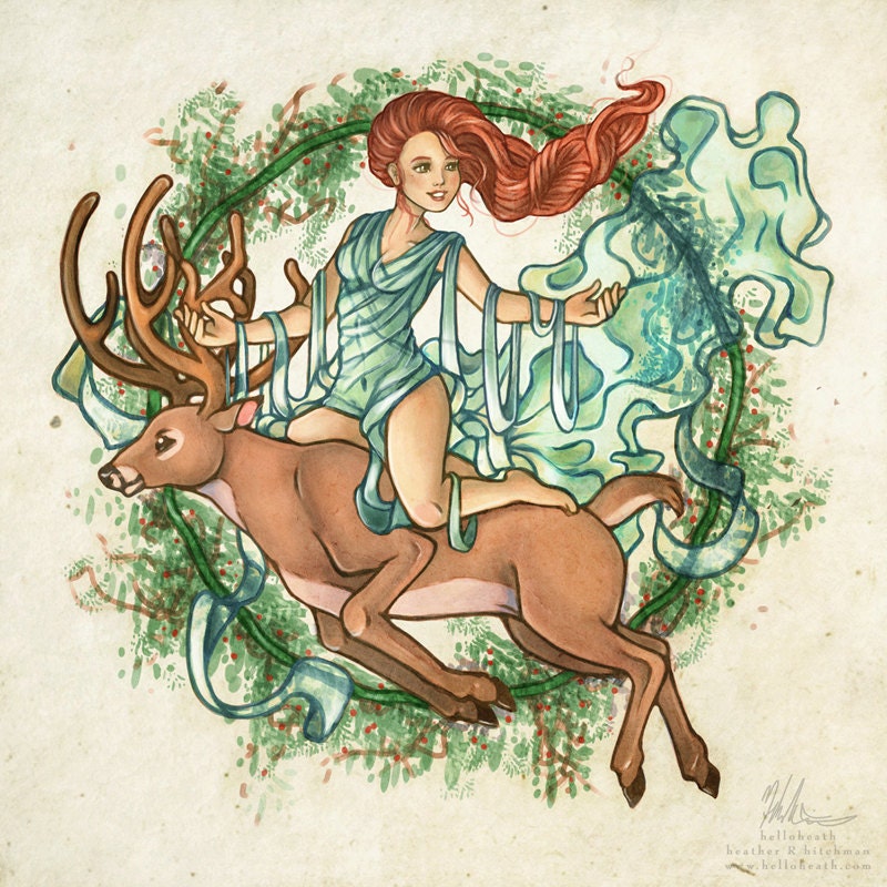 Deer Goddess, Digital Art Fantasy Print 8x8