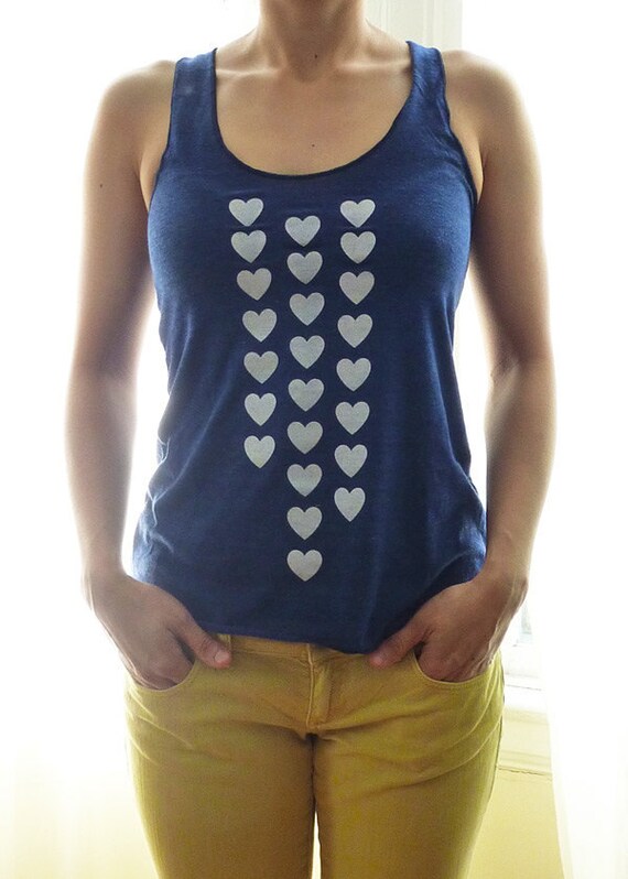 Sweet Rain Hearts Indigo Blue Tank