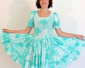 vintage aqua blue swing square dance dress  - medium large