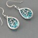 Aqua blue earrings, Silver framed glass crystal drop dangle, sterling silver ear wire jewelry, by balance9
