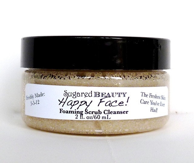 Facial Cleanser and Scrub. Vegan Friendly. Two Ounces, Handmade with SuperFine Organic Raw Sugar and Gentle Coconut Oil Soap