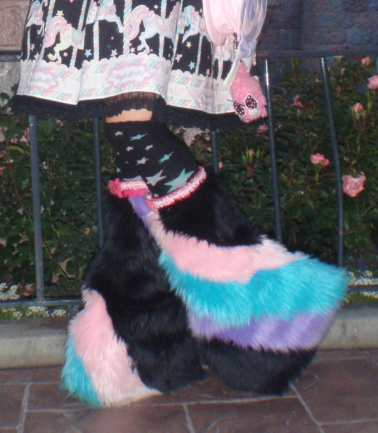 Sugary Carnival Inspired Lolita Leg Warmers- Black,Light Pink, Teal Blue, Lavender Swirl - - - Kandi Kane Style Furry Boot Covers